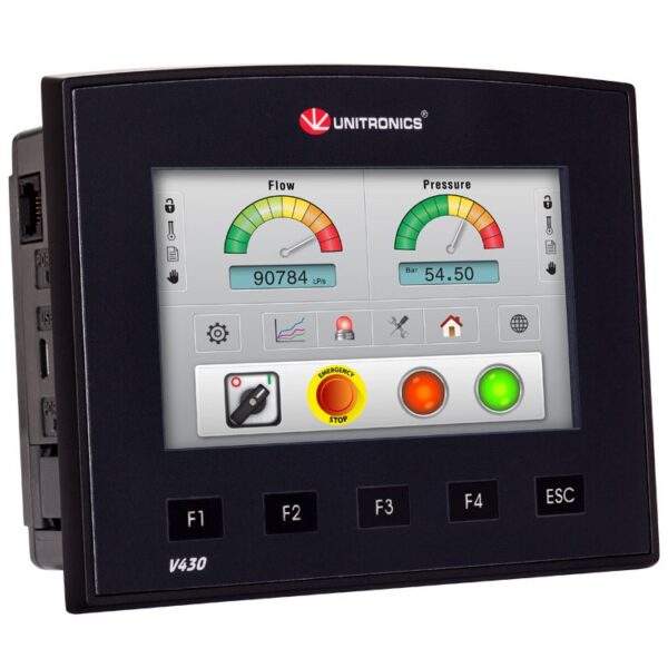 V430-J-R34 HMI / PLC, 20 DIGITAL INPUTS, 2 ANALOG/DIGITAL INPUTS, 12 RELAY OUTPUTS, 4 HIGH SPEED TRANSISTOR OUTPUTS, RS232/485, 24VDC
